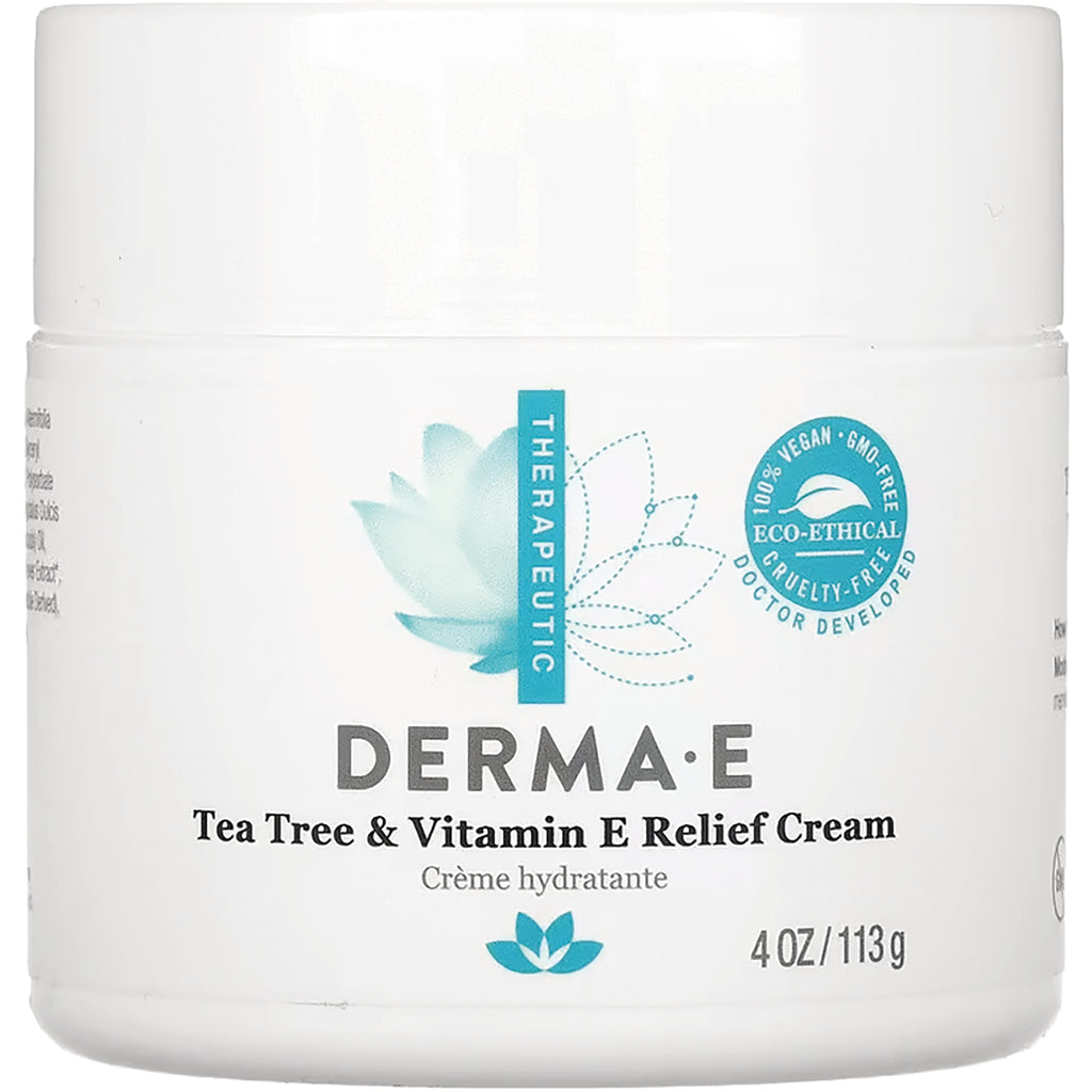 DE017 | Derma E Tea Tree & Vitamin E Relief Cream jar front label 4 oz - Thumbnail