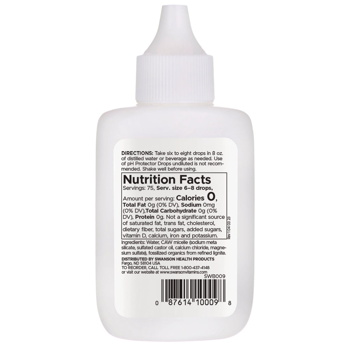SWB009 | Back of dropper bottle showing Nutrition Facts and directions