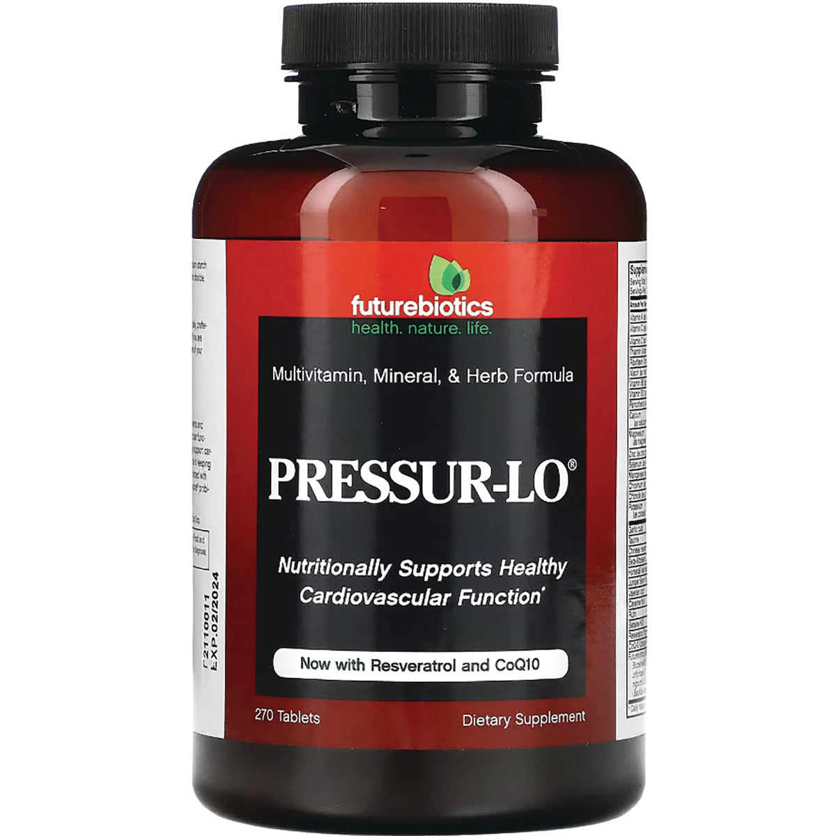 FB016 | Futurebiotics PRESSUR-LO multivitamin supplement bottle front label, 270 tablets
