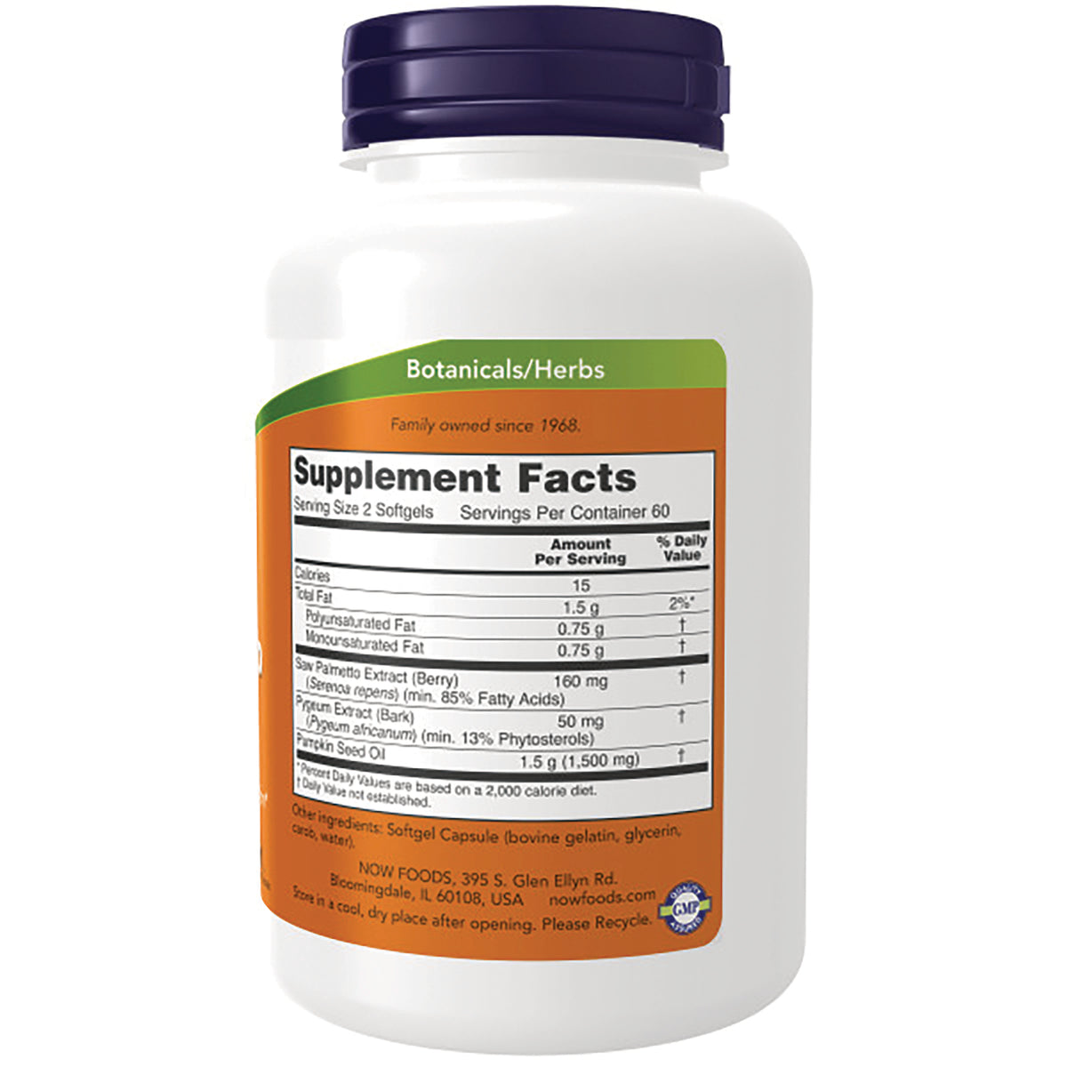 NWF936 | Back of white supplement bottle showing Supplement Facts panel and Botanicals/Herbs label