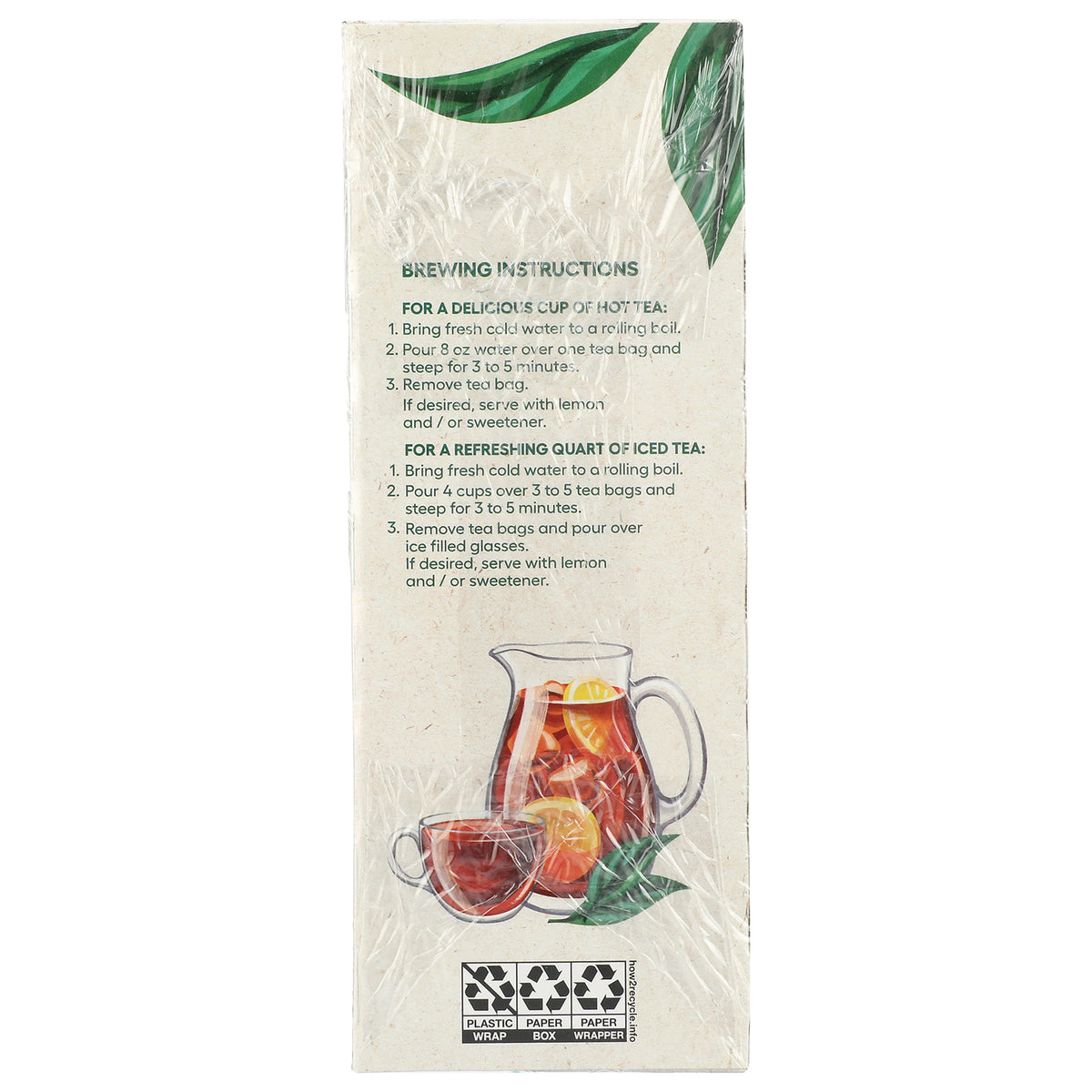 NWM024 | product side panel with brewing instructions and illustration of a pitcher and cup of iced tea