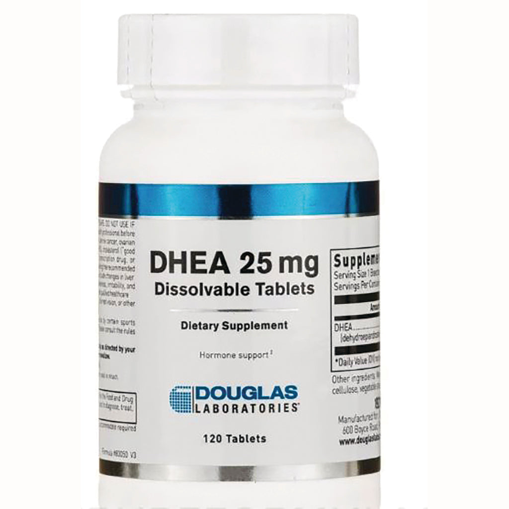 DGL044 | Front label of Douglas Laboratories DHEA 25 mg dissolvable tablets bottle, 120 tablets - Thumbnail
