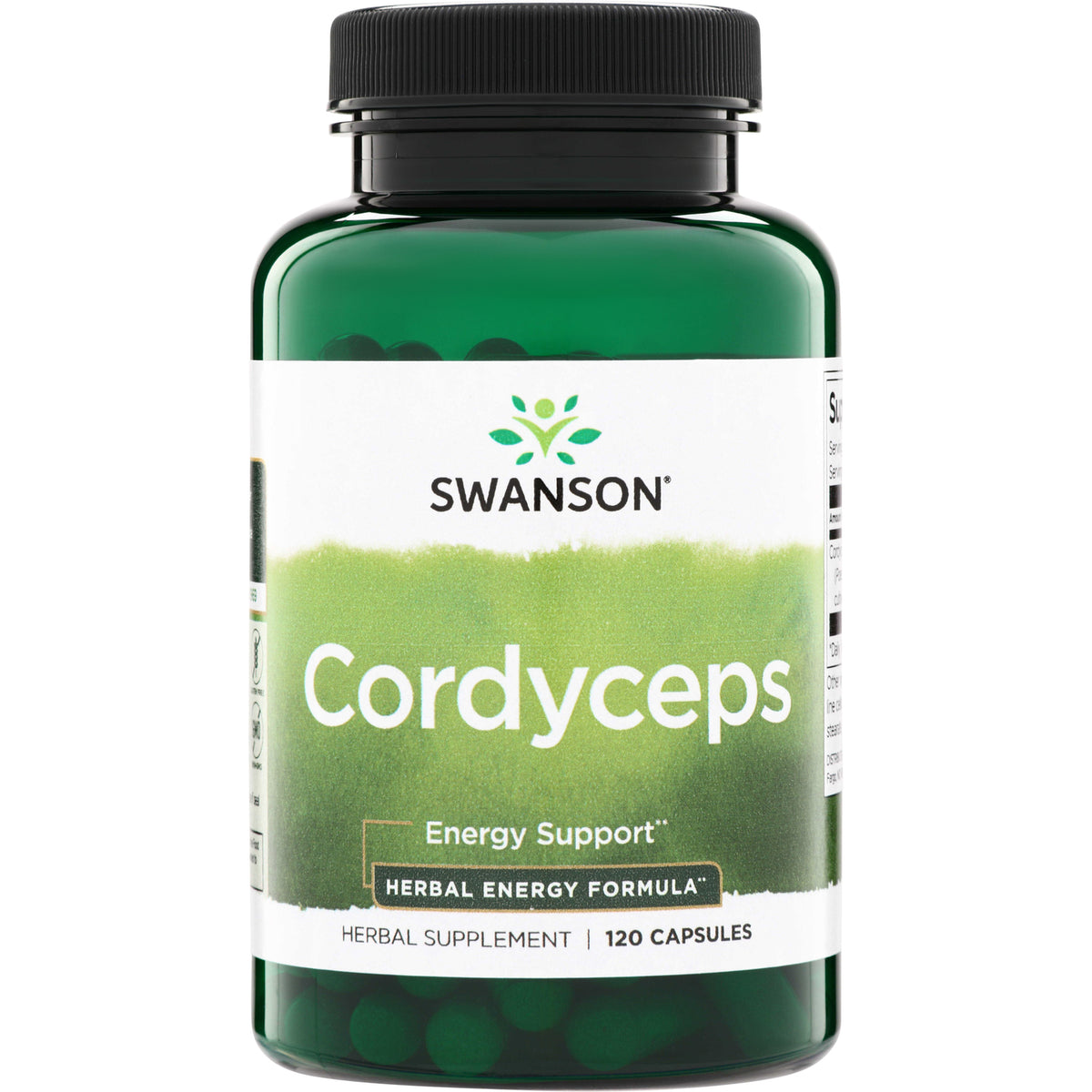 SW1716 | Swanson Cordyceps herbal supplement bottle with Energy Support, Herbal Energy Formula, 120 capsules