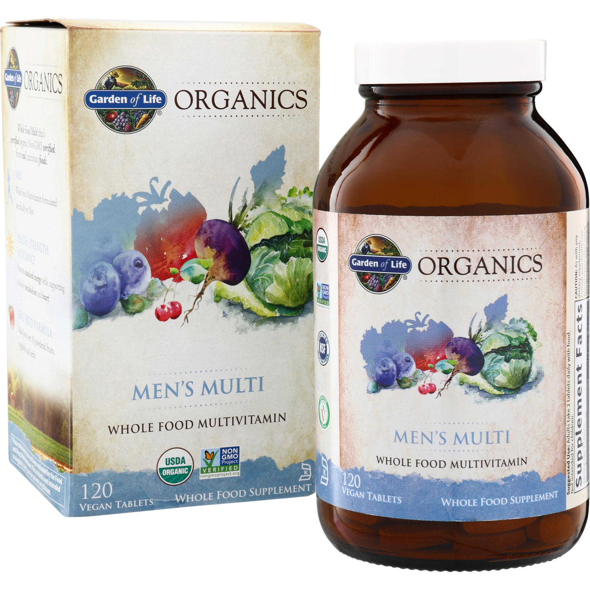 GLF181 | Garden of Life Organics Men's Multi whole food multivitamin, 120 vegan tablets