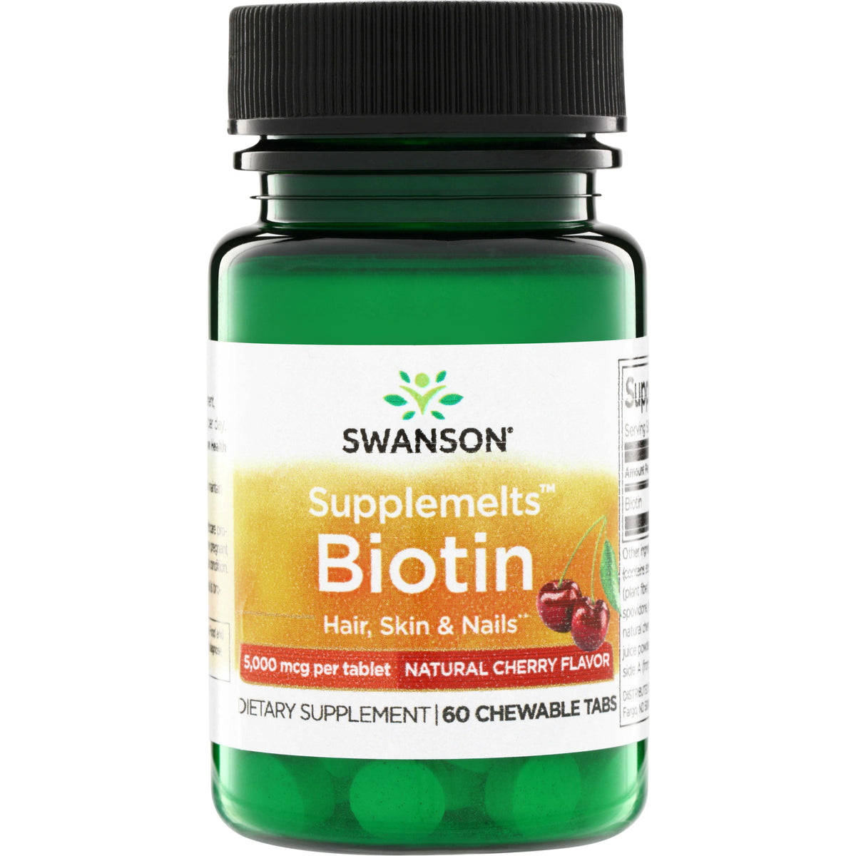 SW1546 | Swanson Supplemelts Biotin 5,000 mcg per tablet, Natural Cherry Flavor, 60 chewable tabs