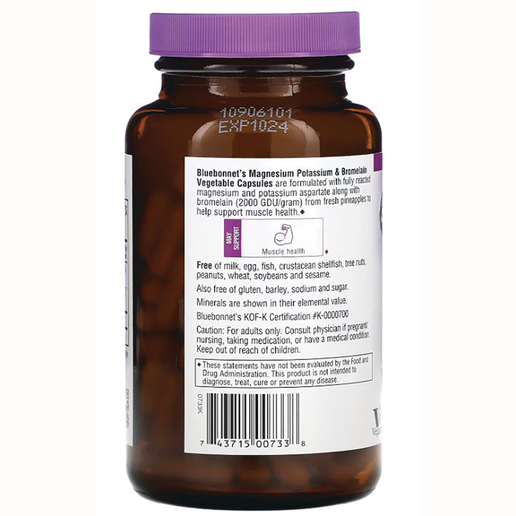 BLU100 | Back of amber supplement bottle with purple cap, white label showing ingredients, warnings and barcode - Thumbnail