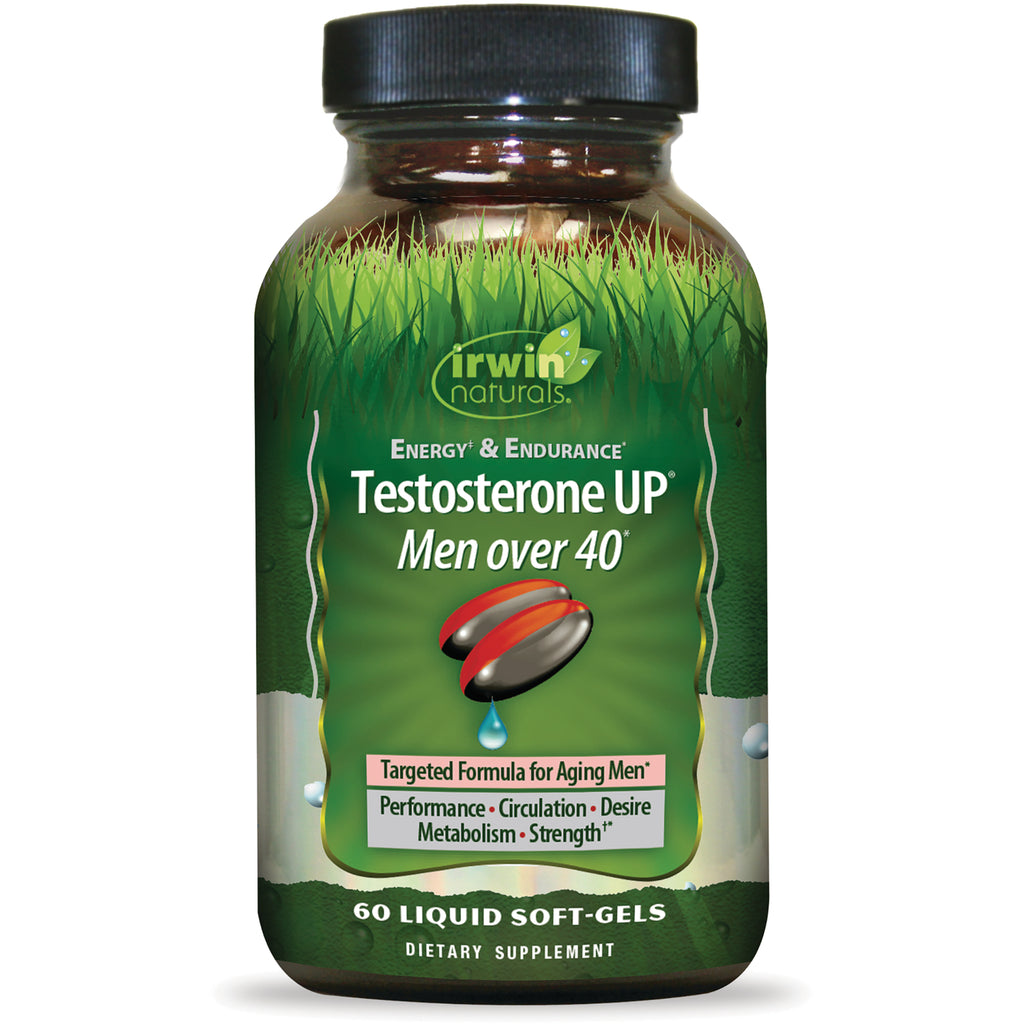 IR256 | Irwin Naturals Testosterone UP Men over 40 bottle showing label and 60 liquid soft-gels - Thumbnail