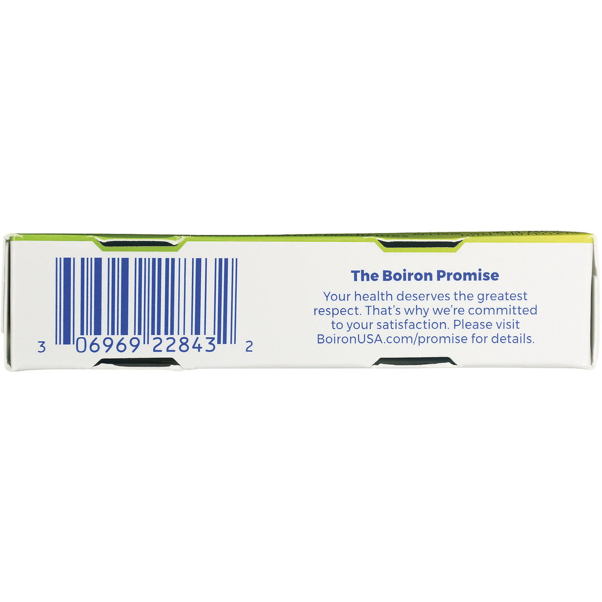 BRN098 | Box back showing barcode and text The Boiron Promise with a customer satisfaction message
