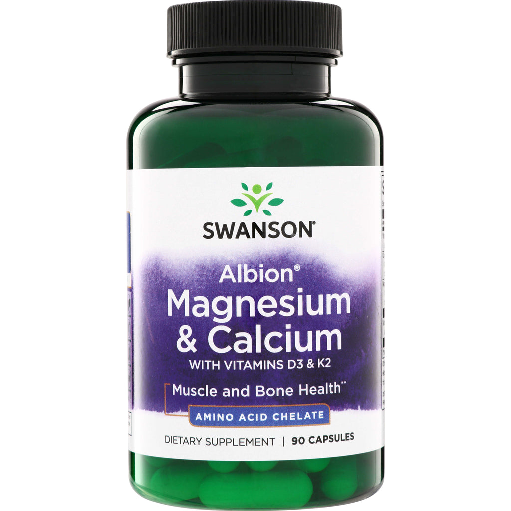 SWU803 | Swanson Albion Magnesium & Calcium with Vitamins D3 & K2, 90 capsules bottle - Thumbnail