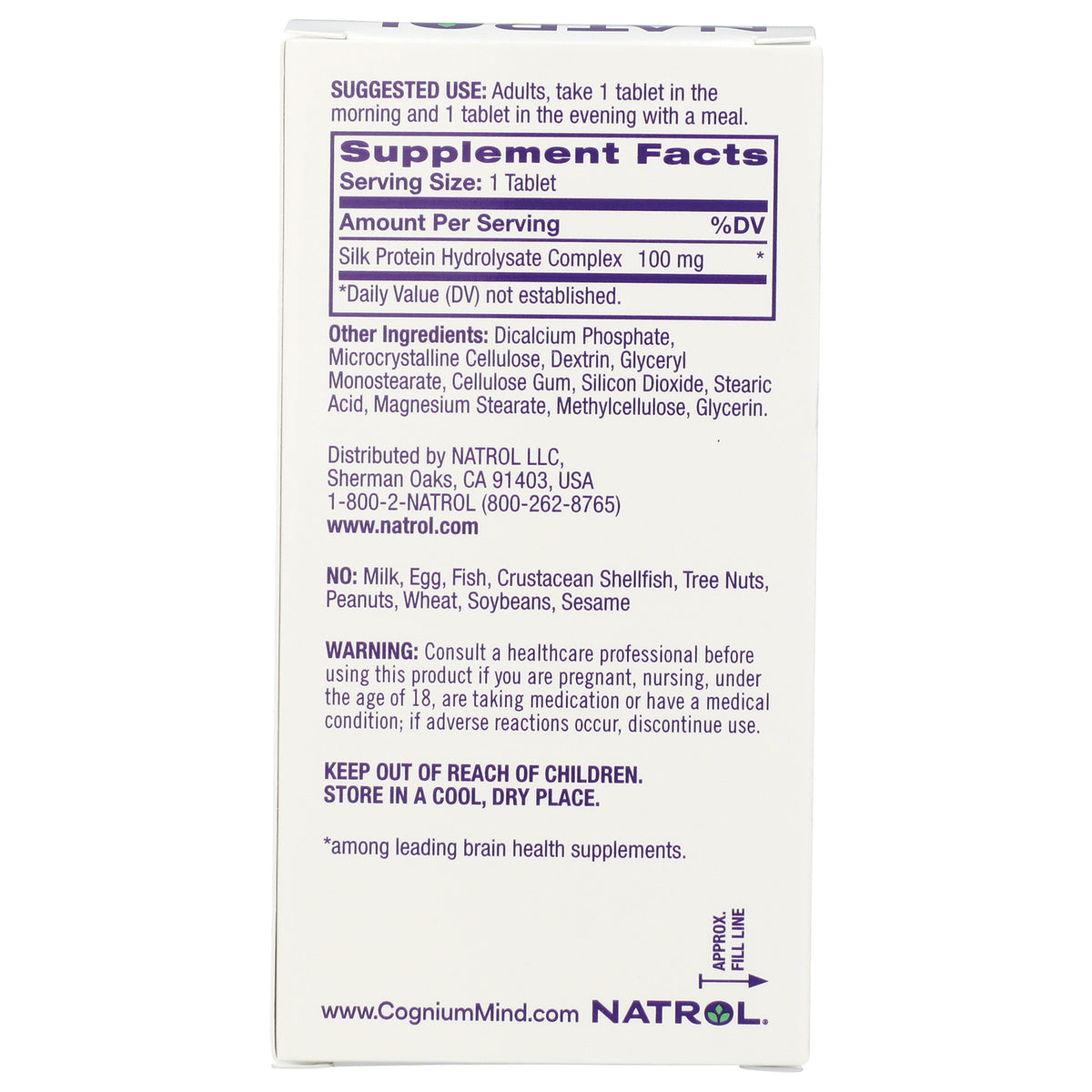NA606 | Back panel showing Supplement Facts serving size 1 tablet, ingredients, warnings and storage instructions
