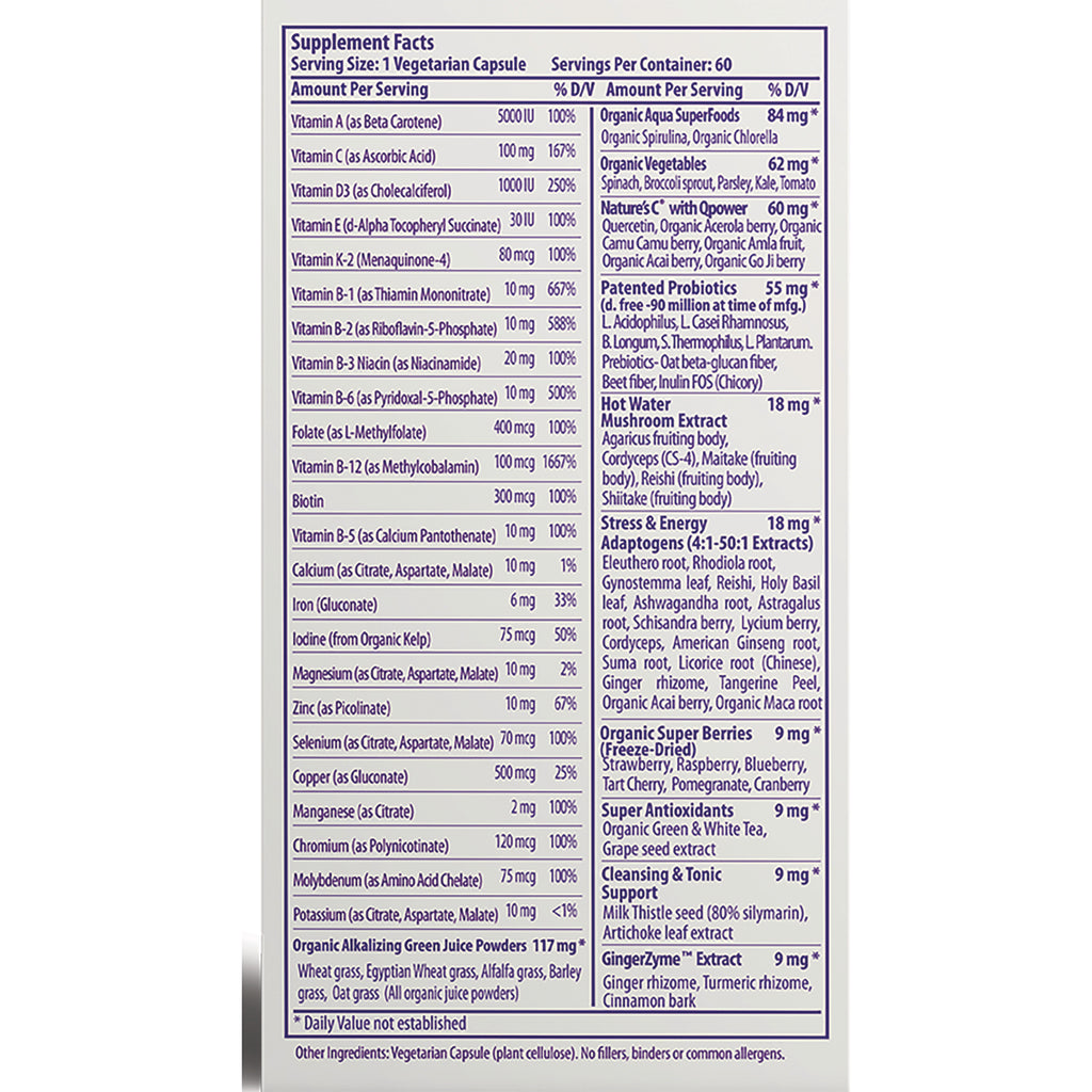 PRH011 | Supplement Facts panel showing serving size, vitamin and mineral amounts and herbal blends - Thumbnail