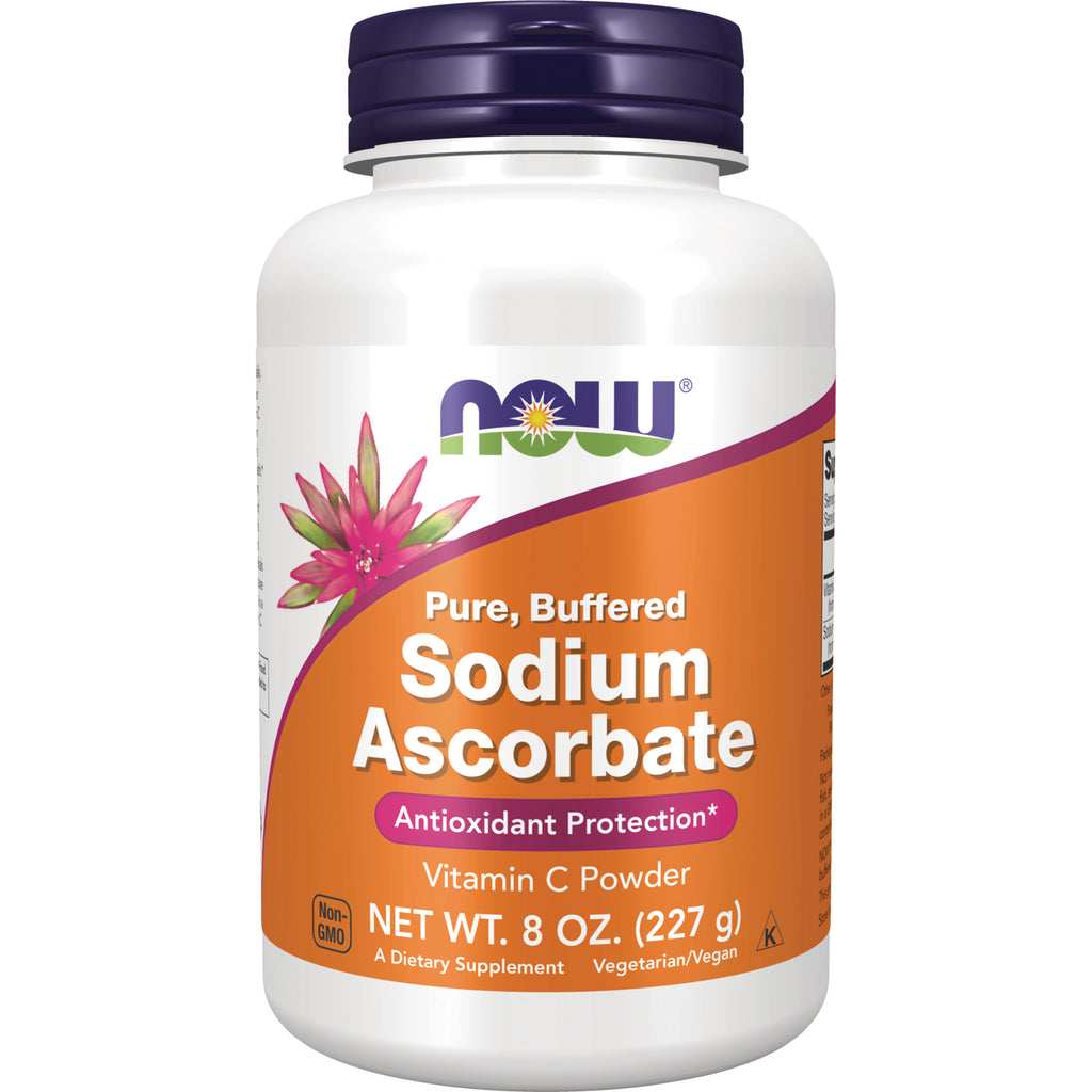 NWF215 | Pure, buffered Sodium Ascorbate Vitamin C powder bottle, 8 oz (227 g), orange NOW label - Thumbnail