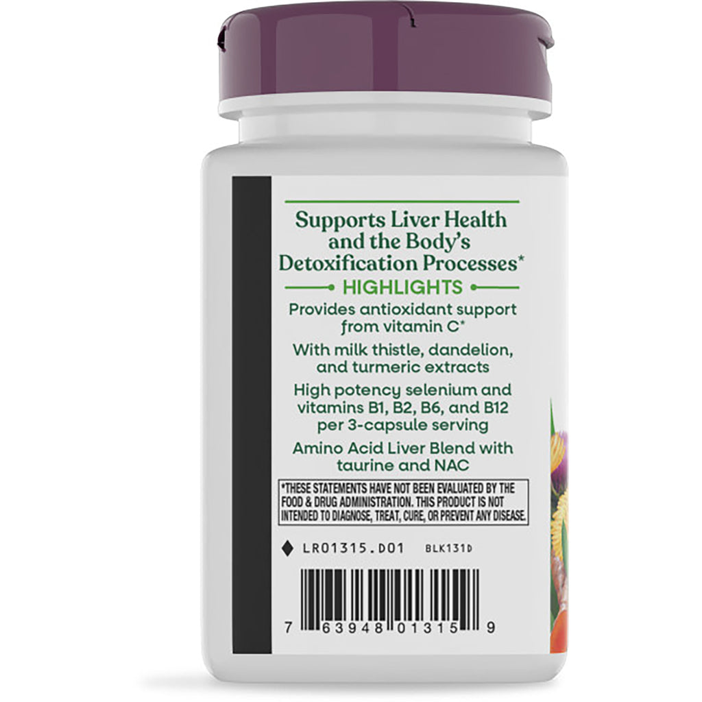 ET335 | back label of white supplement bottle showing liver health claims, bullet-point features and barcode - Thumbnail