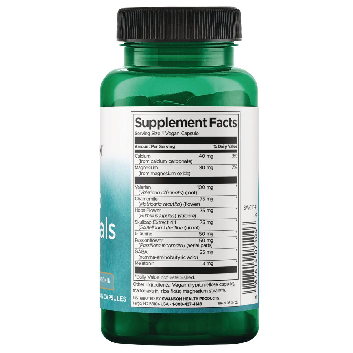 SWC104 | Back label with supplement facts and serving information