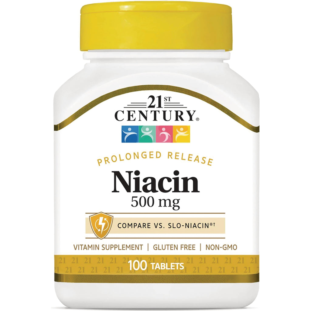 CNT272 | 21st Century Niacin 500 mg prolonged release vitamin supplement bottle with yellow cap, 100 tablets - Thumbnail