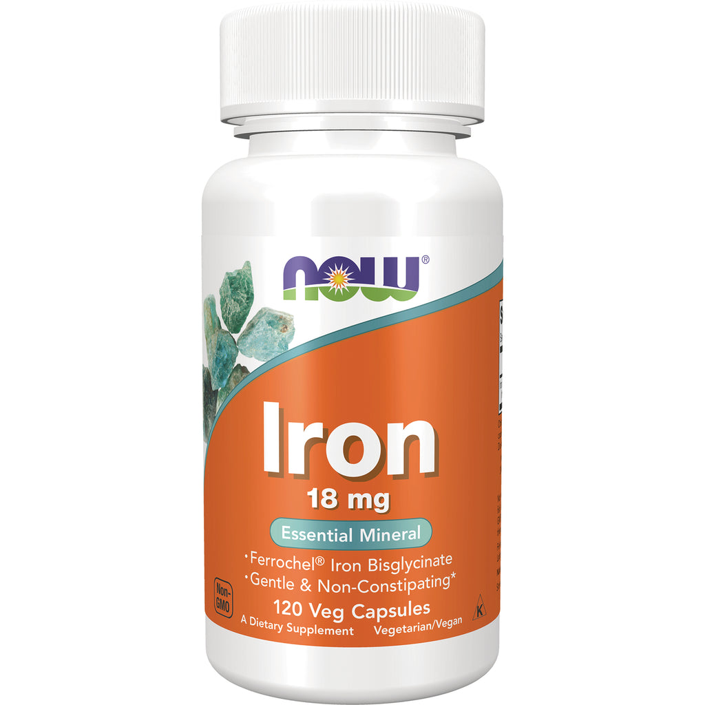 NWF758 | NOW Iron 18 mg bottle with 120 veg capsules front label - Thumbnail