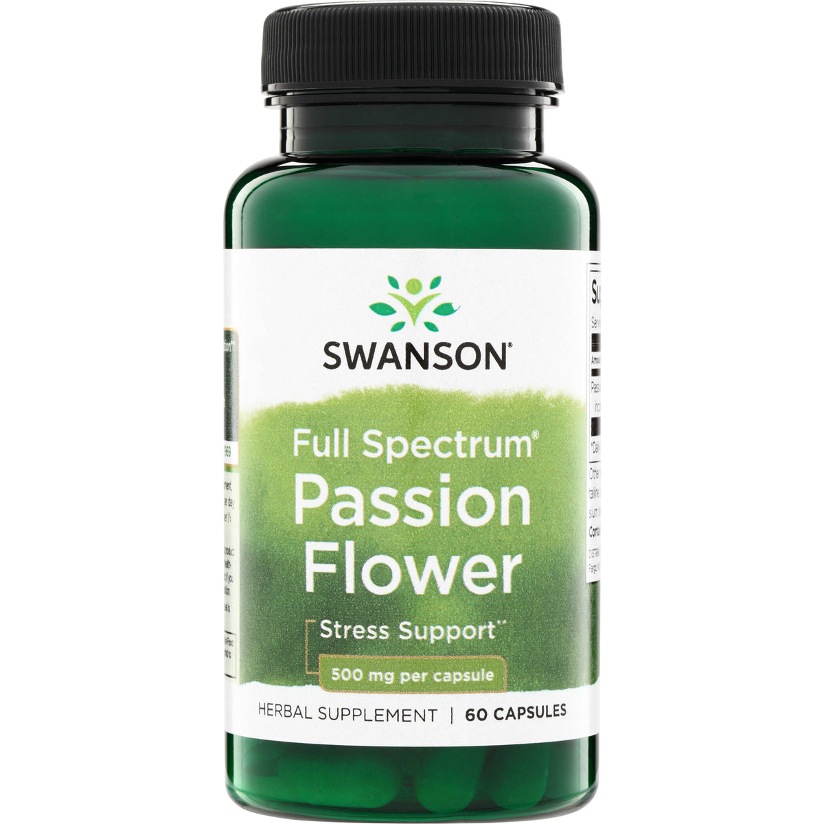 SW1143 | Swanson Full Spectrum Passion Flower, Stress Support, 500 mg per capsule, 60 capsules bottle