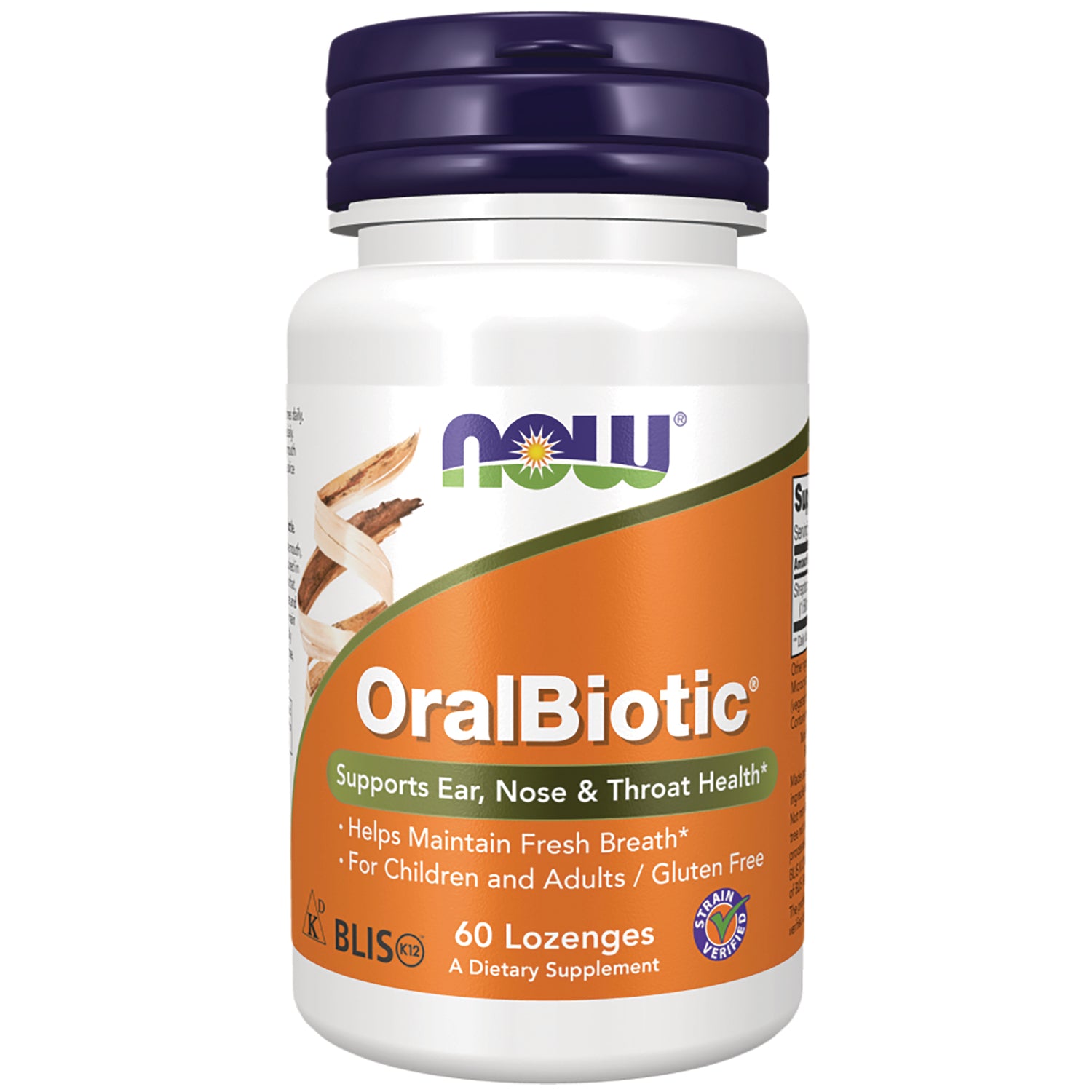 NWF1390 | NOW OralBiotic bottle, 60 lozenges, supports ear, nose & throat health