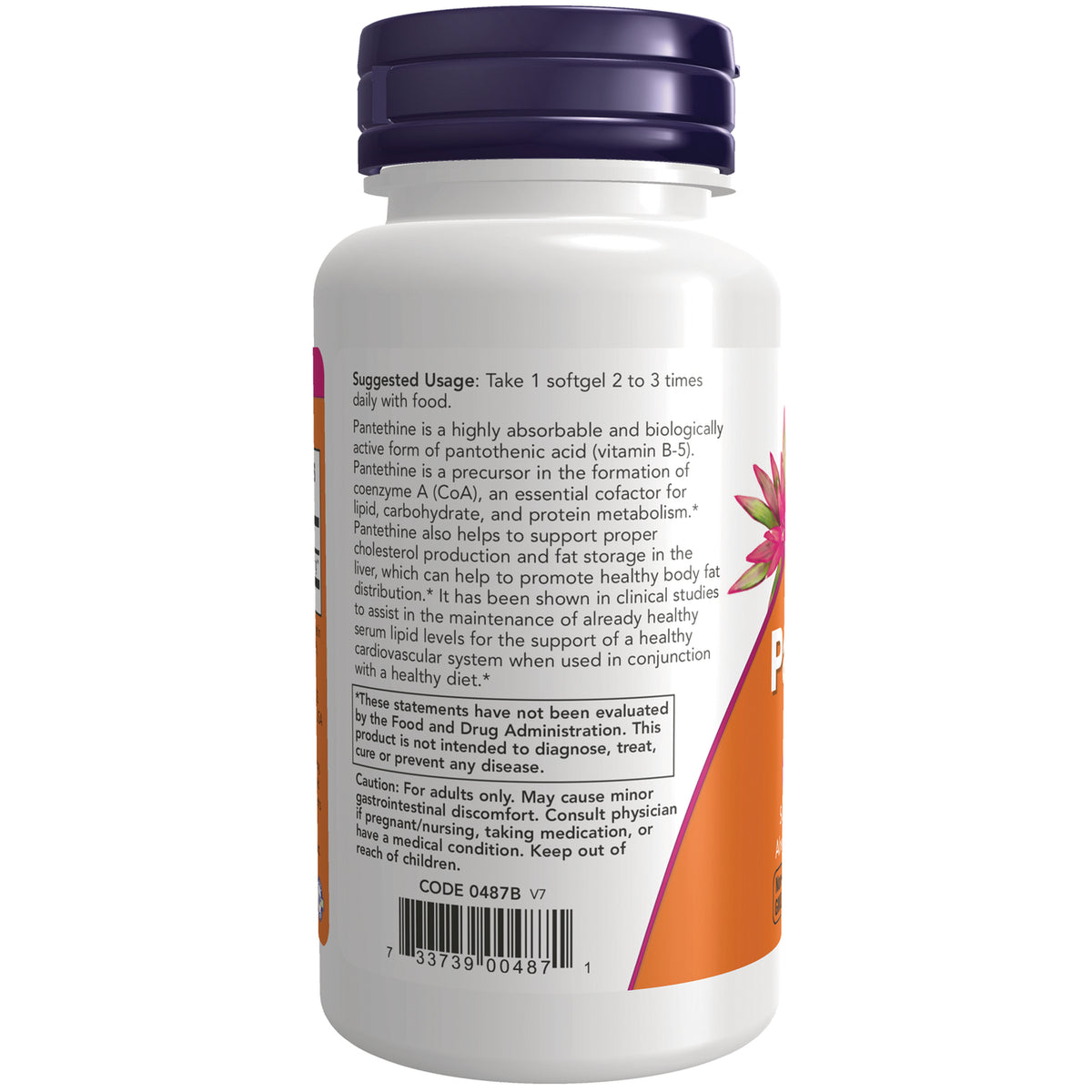 NWF773 | Back label of supplement bottle showing suggested usage instructions, caution text, and barcode