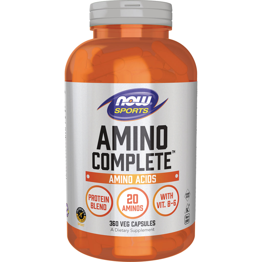 NWF168 | NOW Sports AMINO COMPLETE bottle, 360 veg capsules, front label showing AMINO ACIDS - Thumbnail