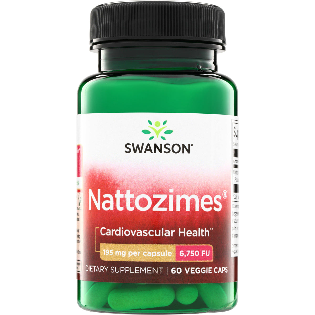 SWU326 | Swanson Nattozimes supplement bottle, Cardiovascular Health, 195 mg per capsule, 6,750 FU, 60 veggie caps