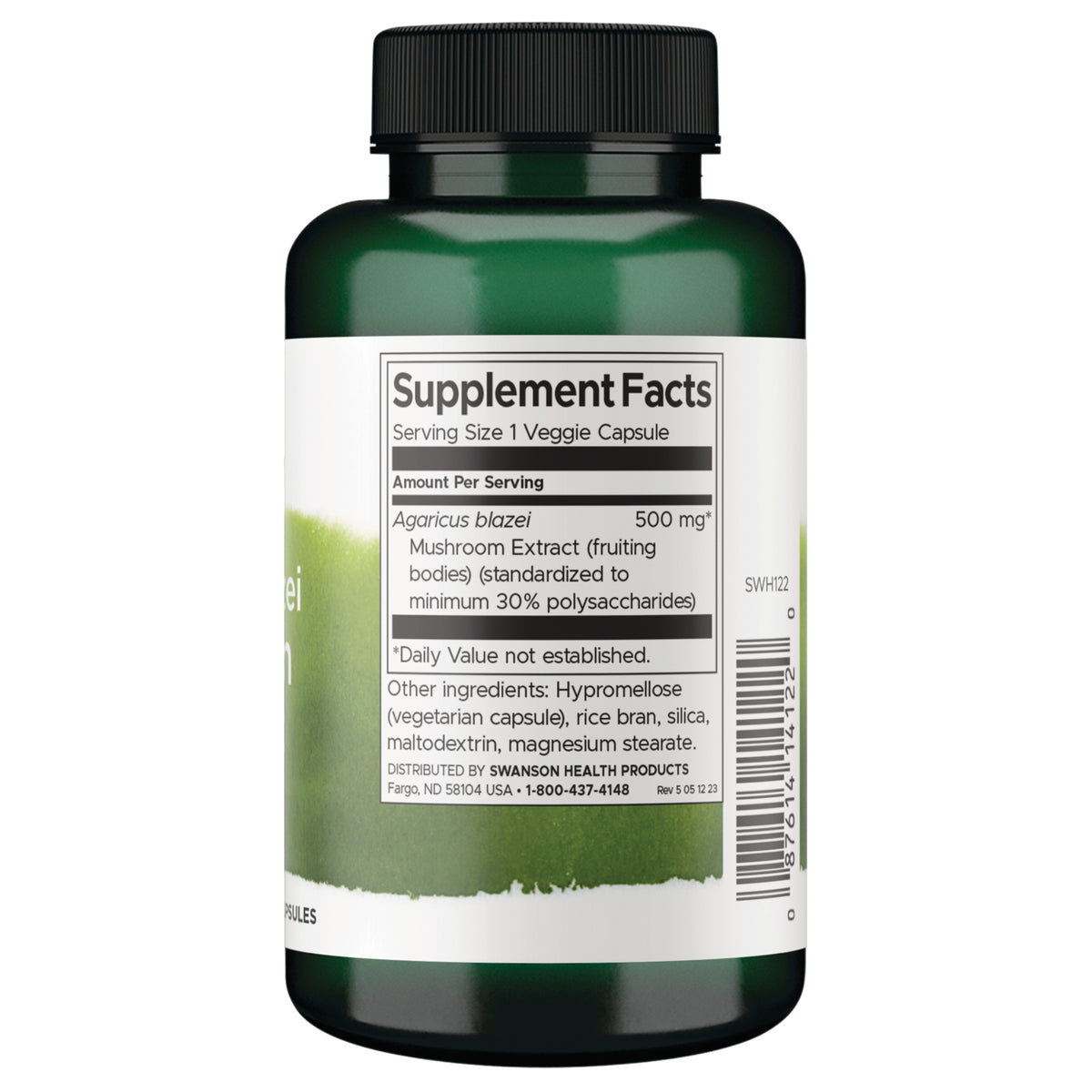 SWH122 | Back label with supplement facts and serving information