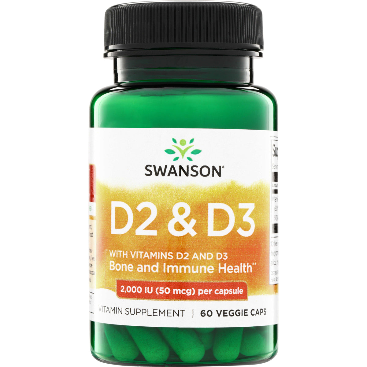 SW1588 | Swanson D2 & D3, Bone and Immune Health, 2,000 IU (50 mcg) per capsule, 60 veggie caps