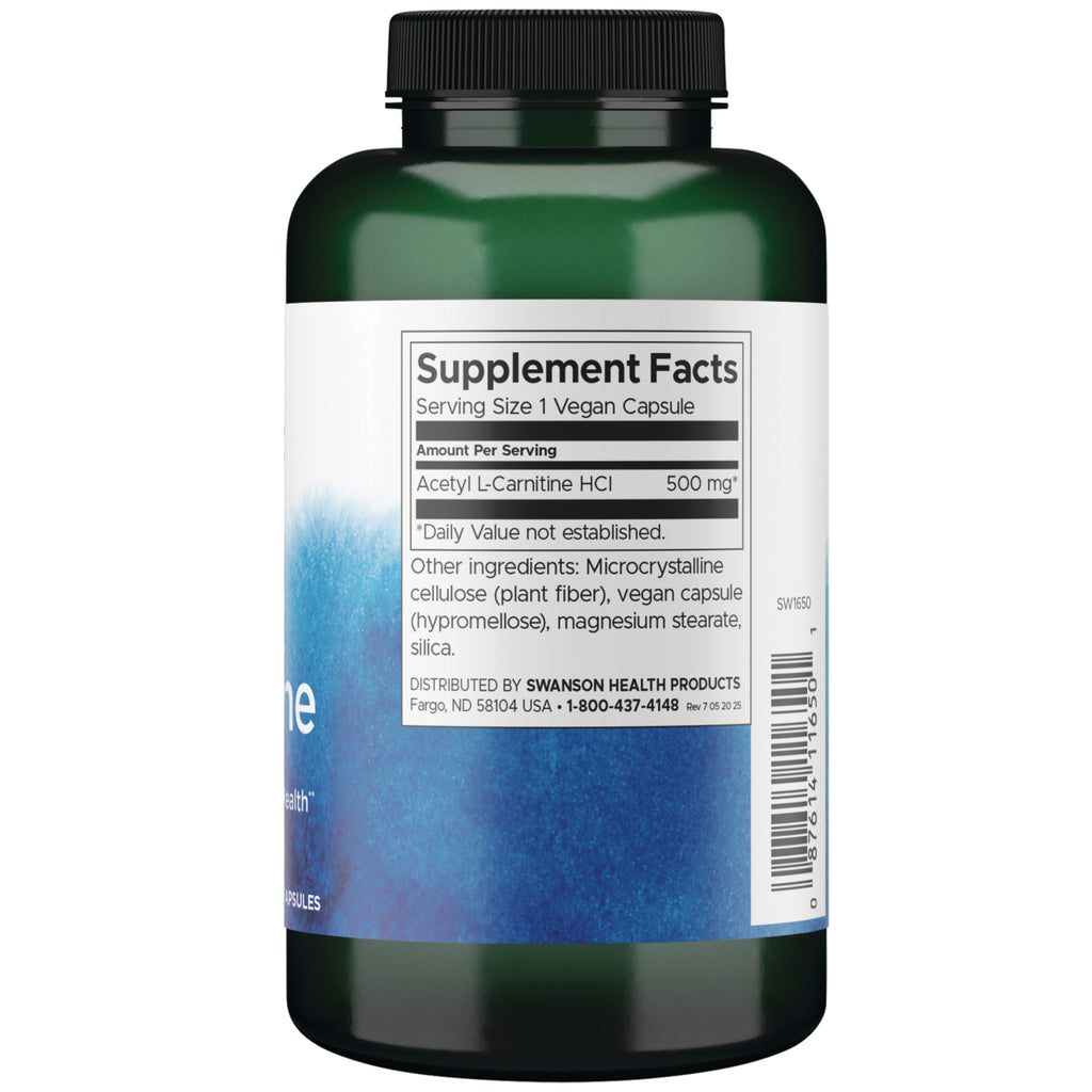 SW1650 | Back label with Supplement Facts for Acetyl L-Carnitine HCl 500 mg, ingredients, barcode - Thumbnail