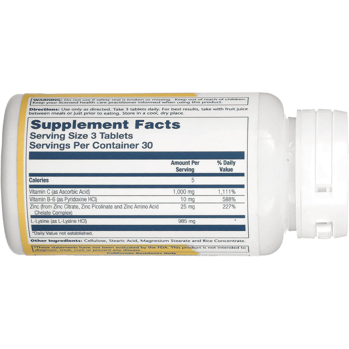 SLR229 | Supplement Facts panel, serving size 3 tablets, servings per container 30