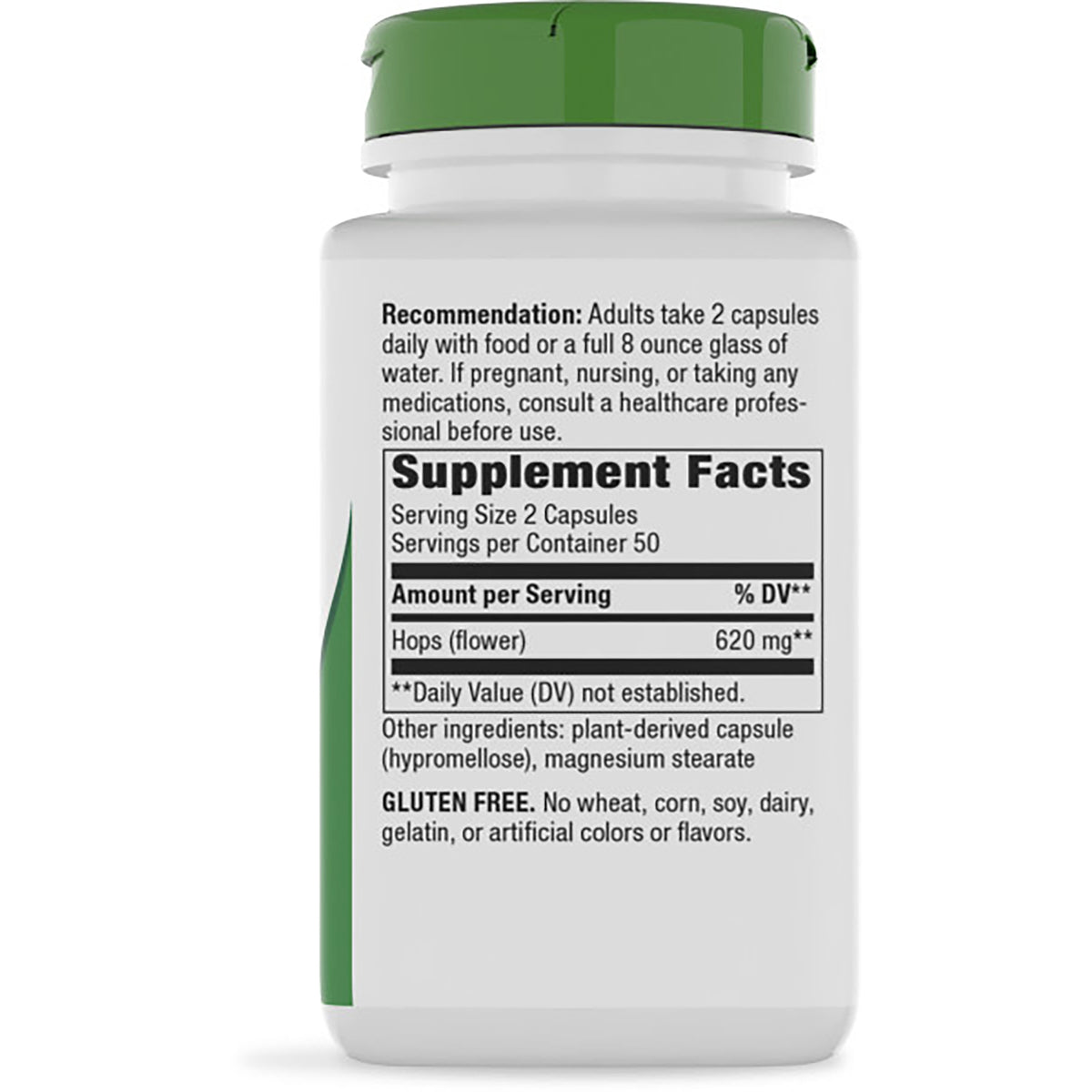 NW937 | back label of white supplement bottle showing Supplement Facts panel, serving size 2 capsules and ingredients