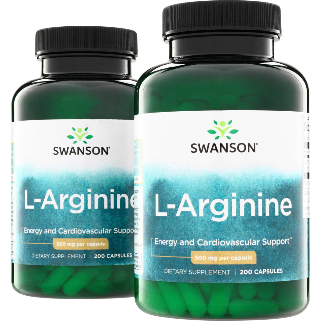 SW1078 | Swanson L-Arginine capsules, Energy and Cardiovascular Support, 500 mg per capsule, 200 count - Thumbnail