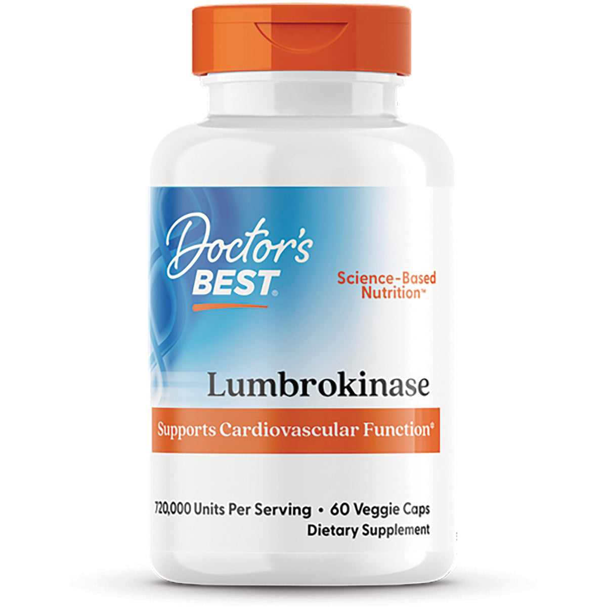 DB188 | Doctor's BEST Lumbrokinase supplement bottle labeled Supports Cardiovascular Function 60 Veggie Caps