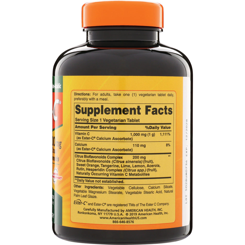 AM091 | Supplement Facts panel for Vitamin C 1,000 mg vegetarian tablets, serving size 1 tablet - Thumbnail