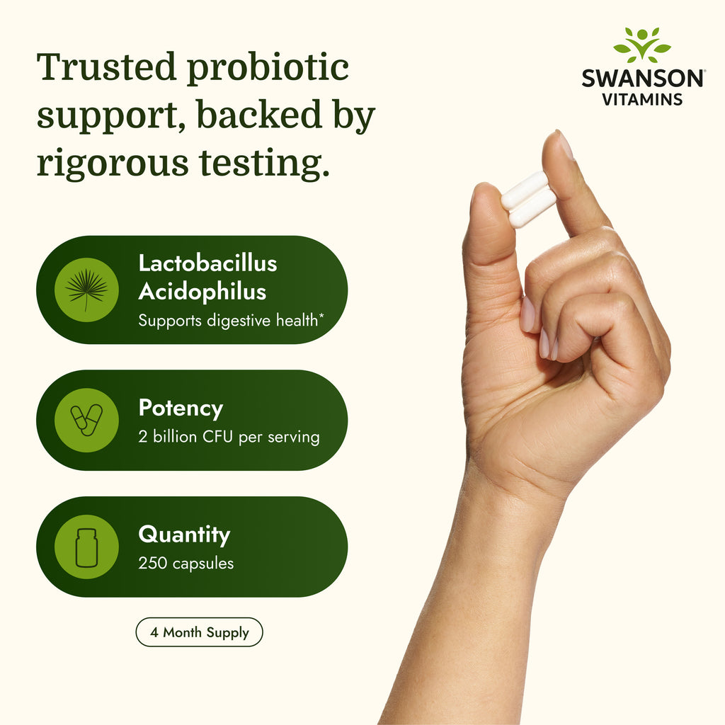 SW283 | Digestive health infographic featuring Swanson probiotic supplements and expert-tested, science-backed claims - Thumbnail