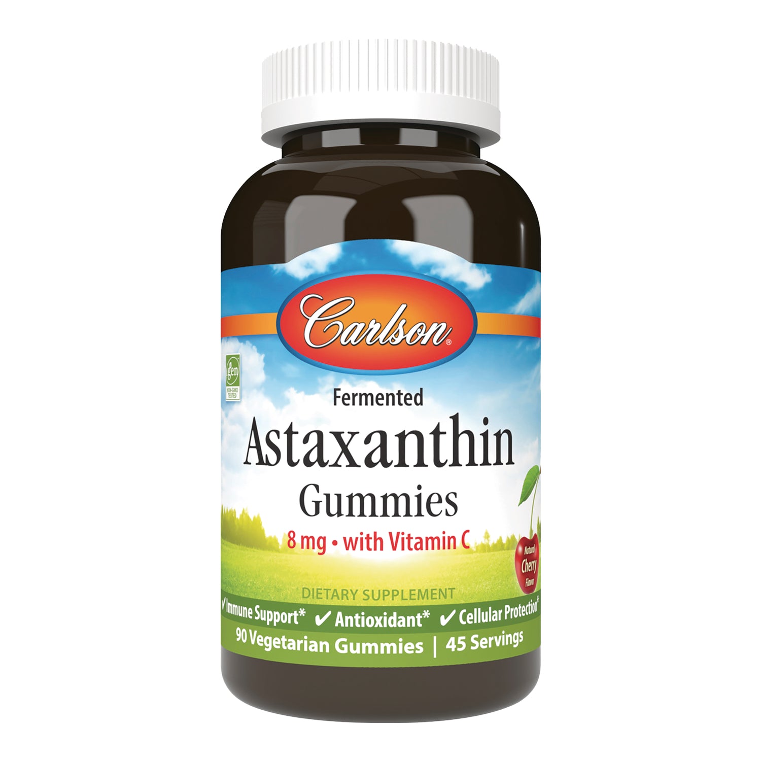 CSN294 | Carlson Fermented Astaxanthin Gummies 8 mg with Vitamin C, natural cherry flavor, 90 vegetarian gummies