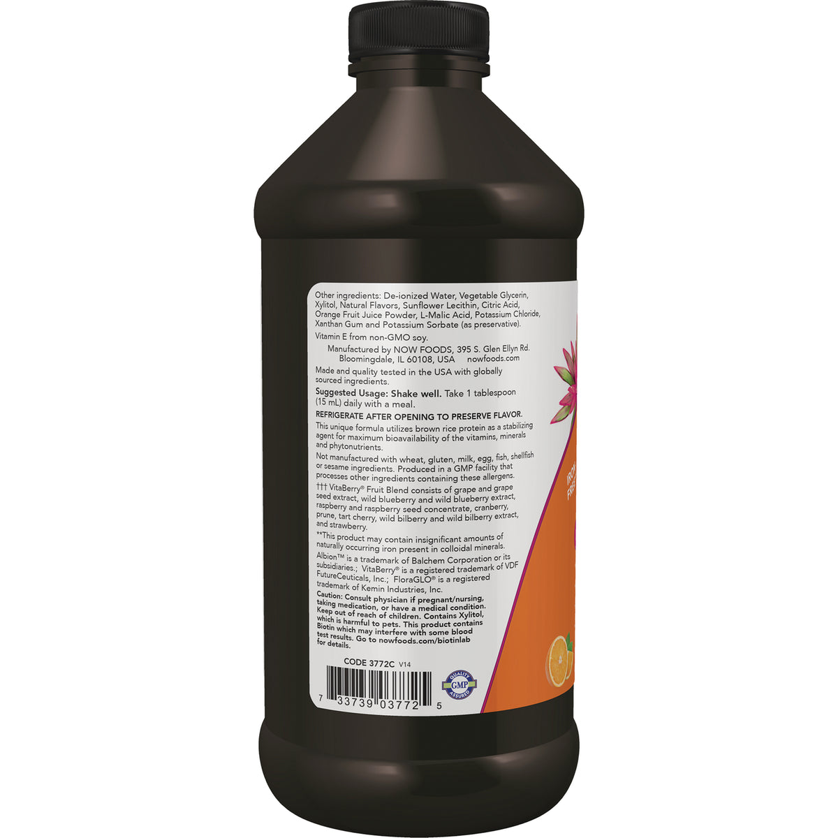 NWF251 | Back label of brown supplement bottle showing ingredients, directions, and barcode