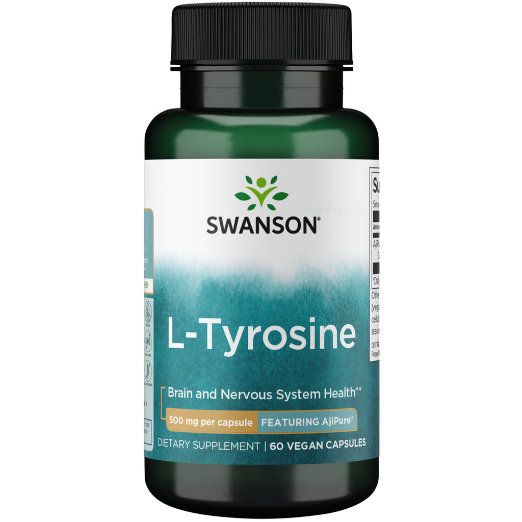 SWU513 | Four Swanson L-Tyrosine supplement bottles front view with L-Tyrosine label and 60 veggie caps text visible - Thumbnail
