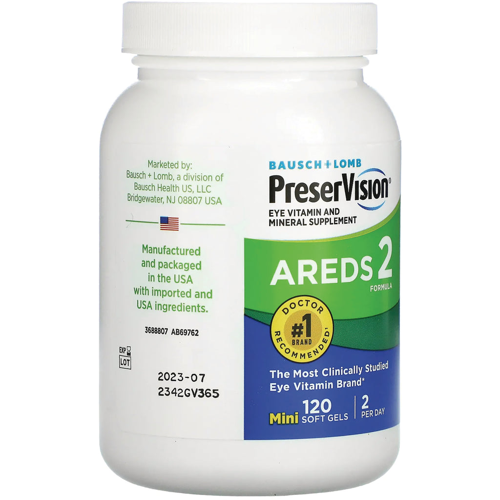BNL025 | PreserVision AREDS2 supplement bottle showing 120 mini soft gels and doctor recommended seal - Thumbnail
