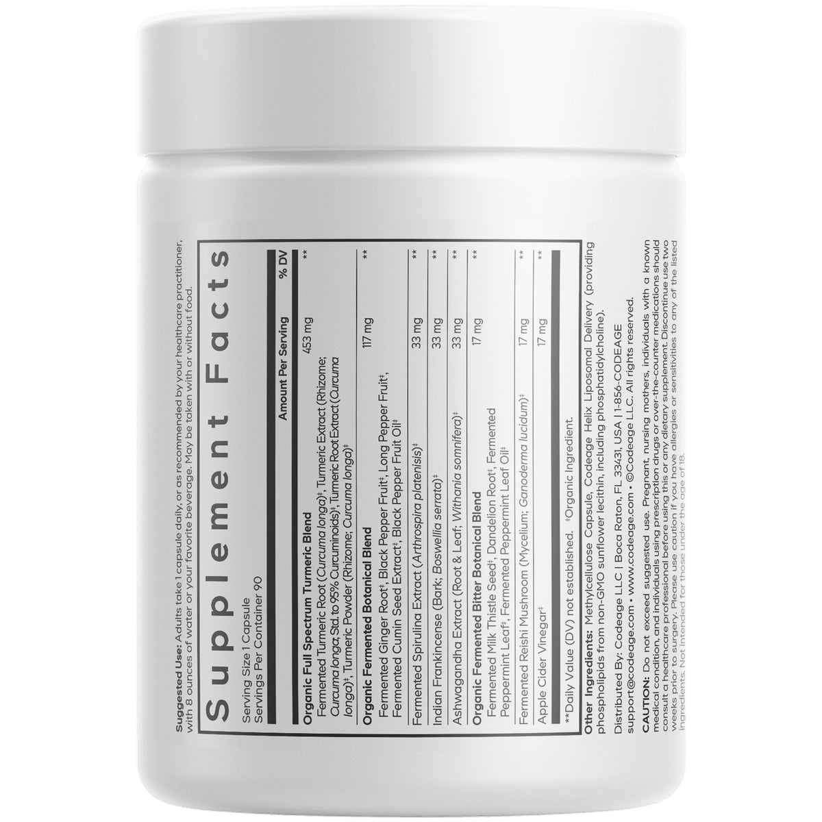 CDG014 | back of white supplement jar showing Supplement Facts panel and ingredient list