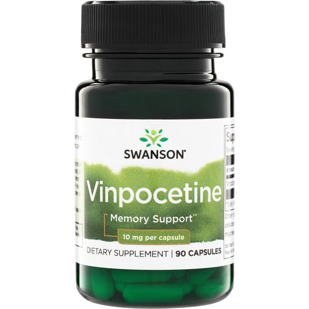 SW1733 | Swanson Vinpocetine Memory Support, 10 mg per capsule, 90 capsules bottle front - Thumbnail