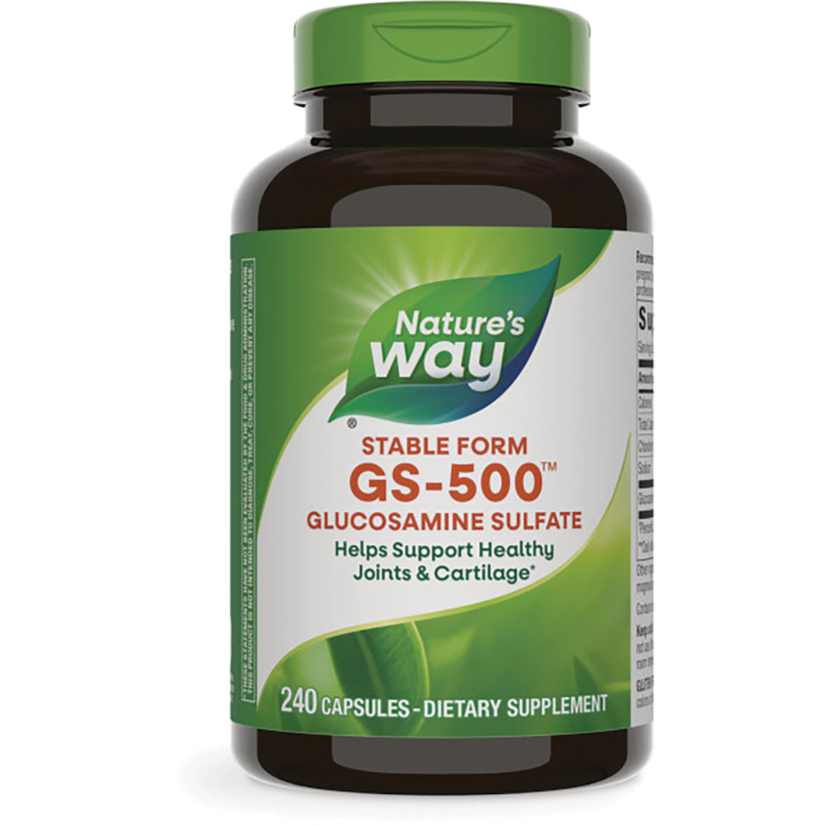 ET260 | Nature's Way GS-500 glucosamine sulfate bottle, 240 capsules, front label reads Helps Support Healthy Joints & Cartilage