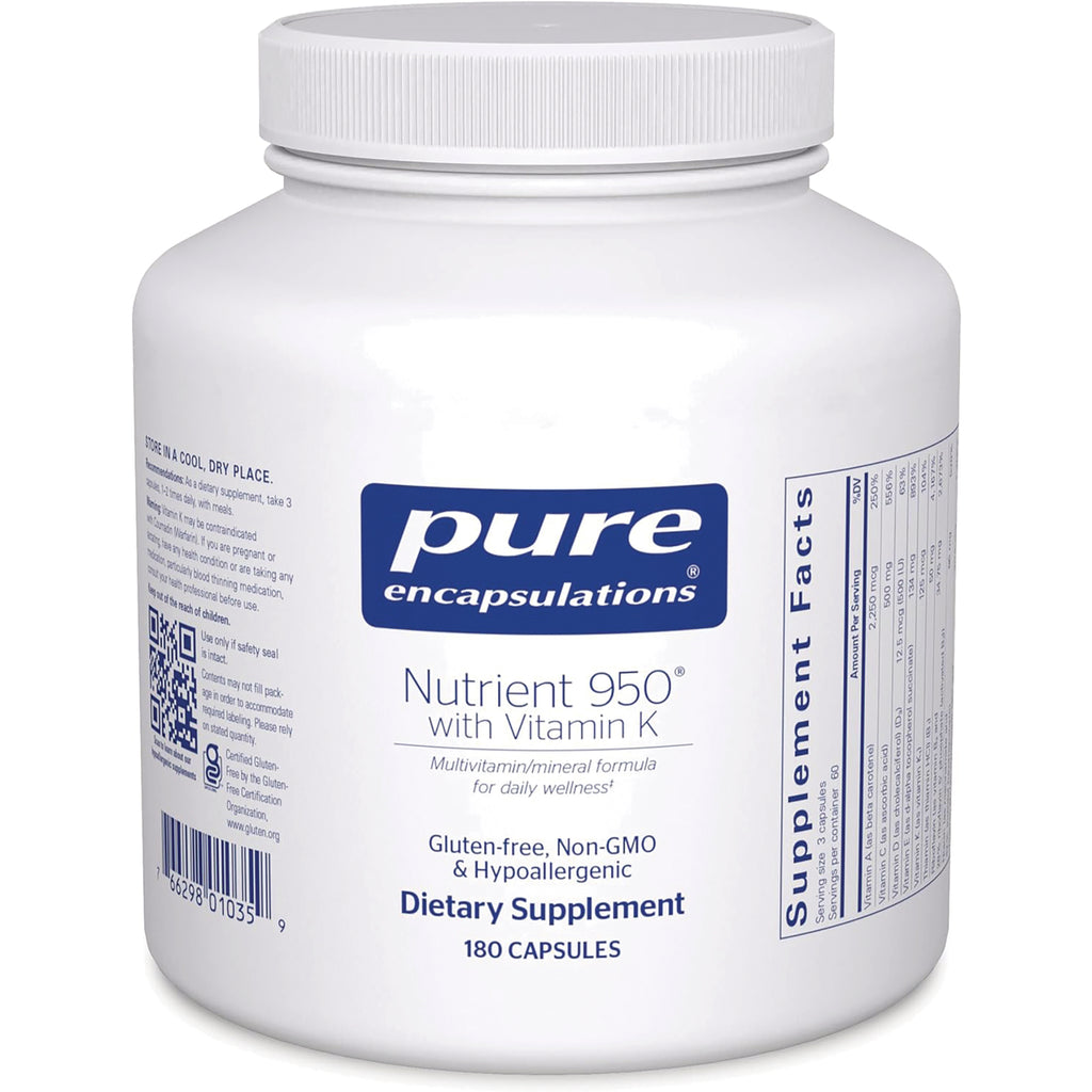 PRN006 | White jar of Pure Encapsulations Nutrient 950 with Vitamin K dietary supplement, 180 capsules - Thumbnail