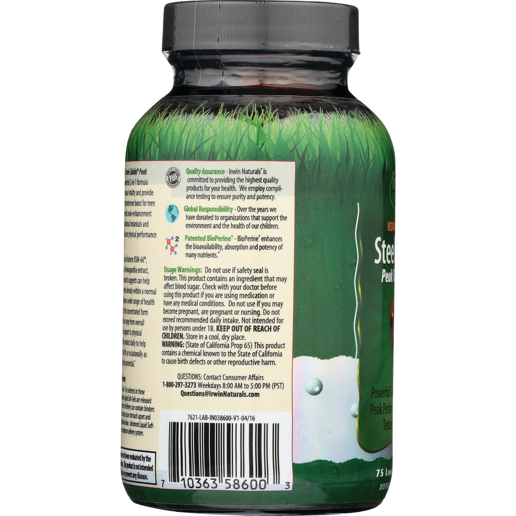 IR136 | back label and product infographic on green supplement bottle showing usage warnings, ingredients summary and barcode - Thumbnail