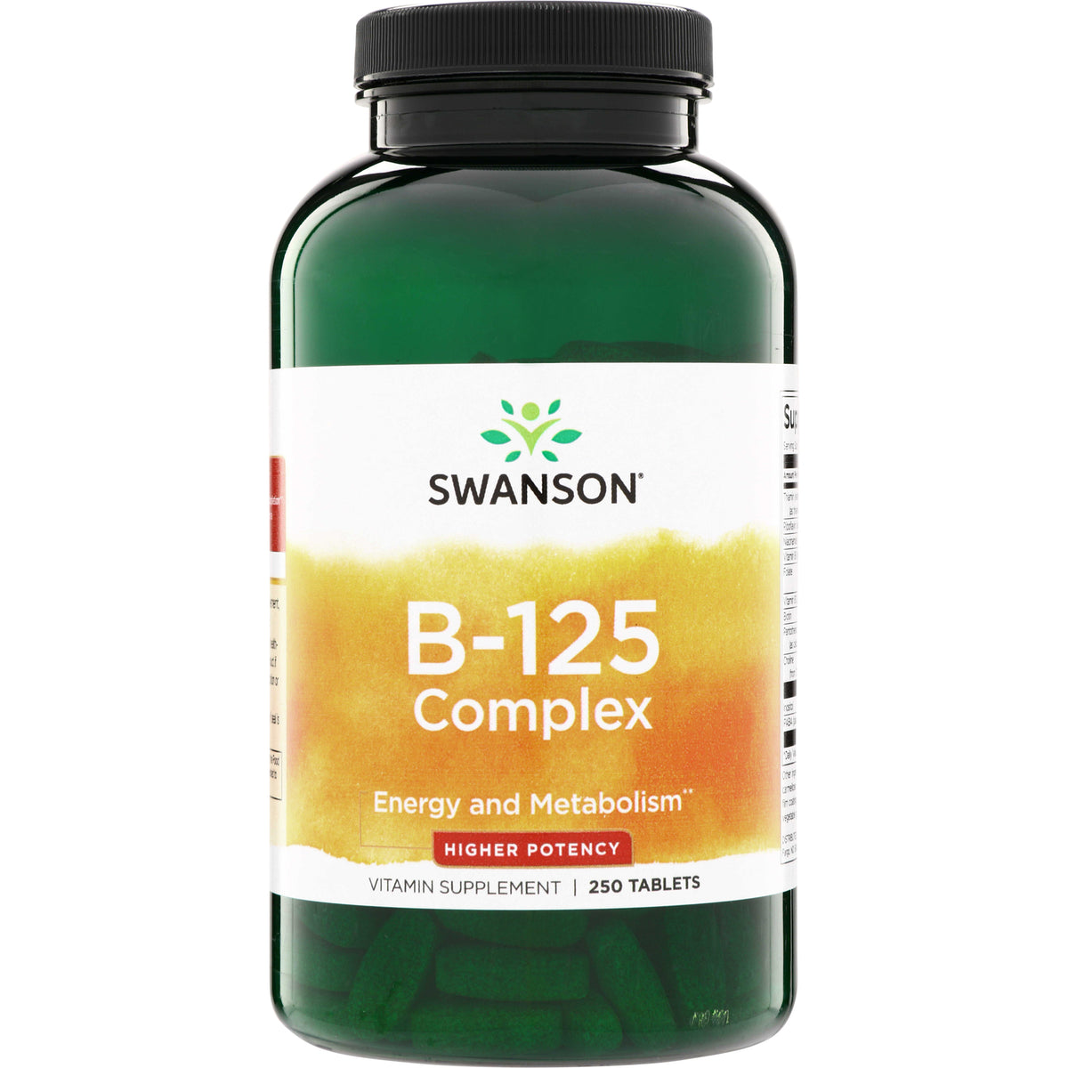 SW1689 | Swanson B-125 Complex vitamin supplement, Higher Potency, Energy and Metabolism, 250 tablets