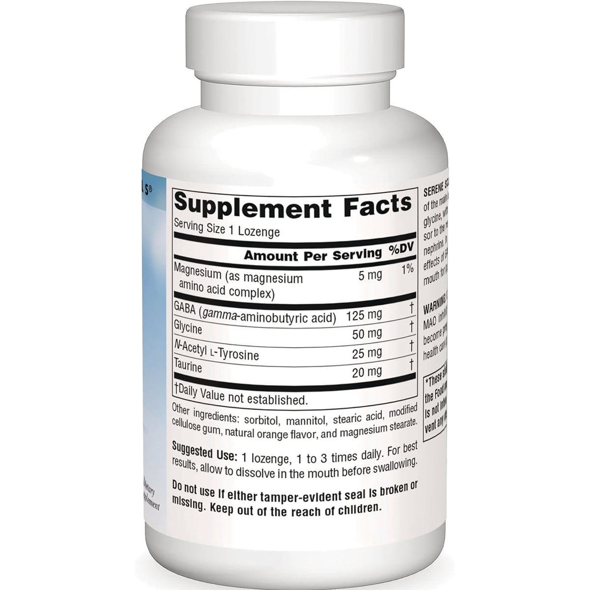 SN483 | Back label with Supplement Facts panel and suggested use for lozenge supplement