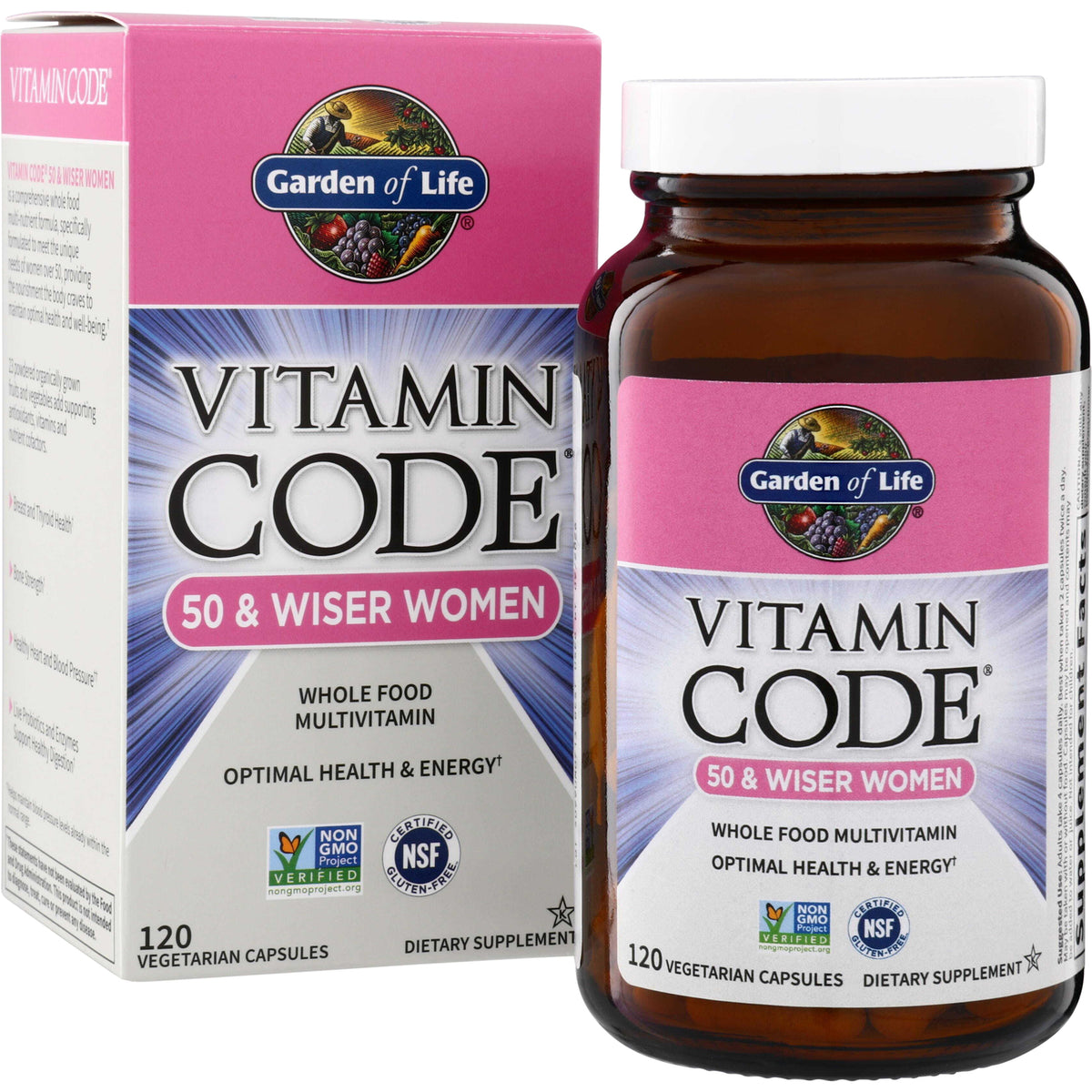 GLF035 | Garden of Life Vitamin Code 50 & Wiser Women whole food multivitamin, 120 vegetarian capsules