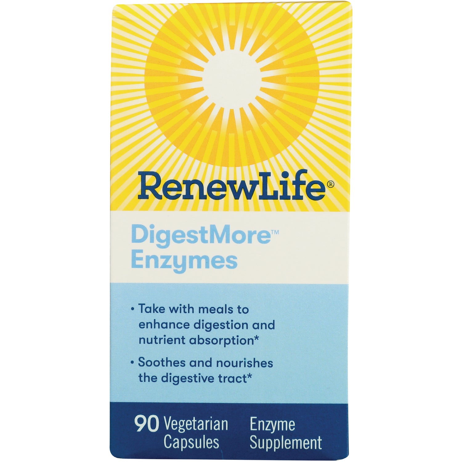 RNL226 | RenewLife DigestMore Enzymes box front showing product name and 90 Vegetarian Capsules