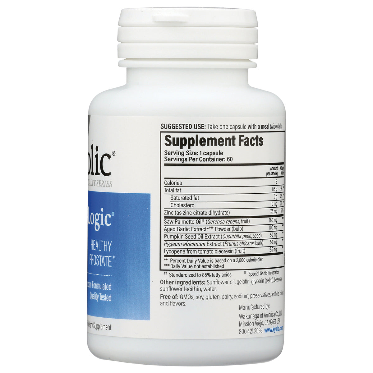 KY062 | Back of white supplement bottle showing Supplement Facts panel and ingredient list