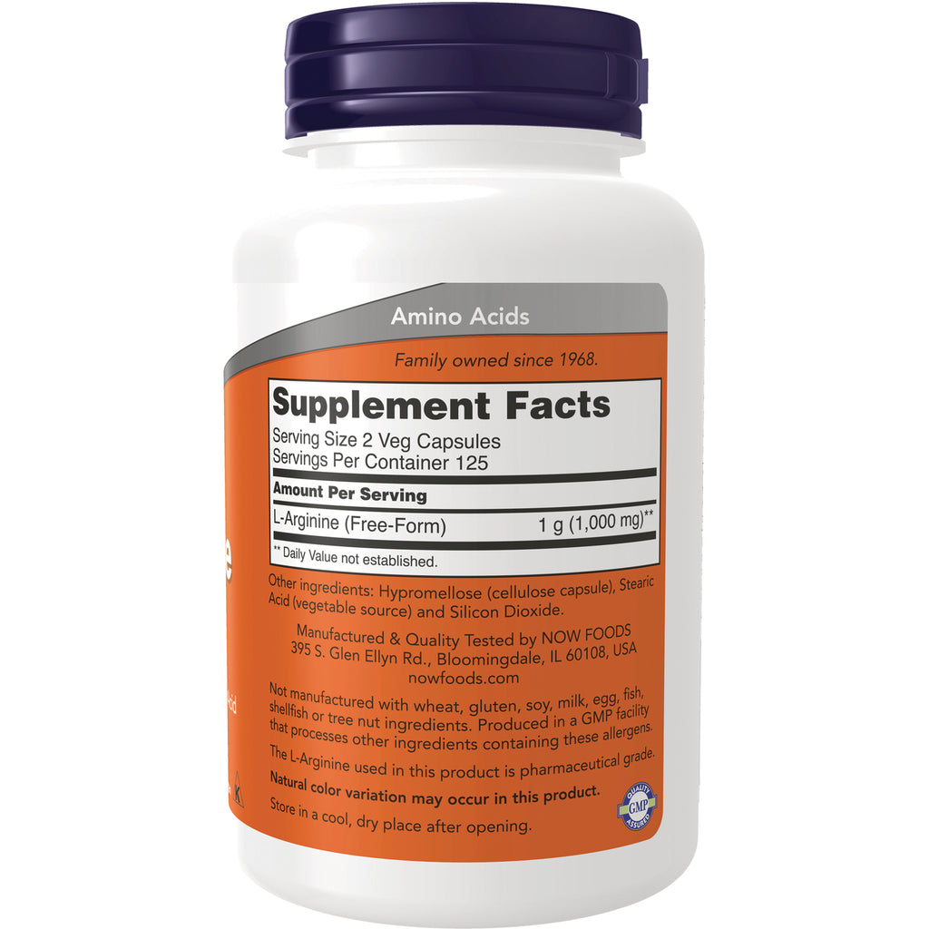 NWF322 | Back label showing Supplement Facts for L-Arginine, serving size 2 veg capsules and ingredient list - Thumbnail