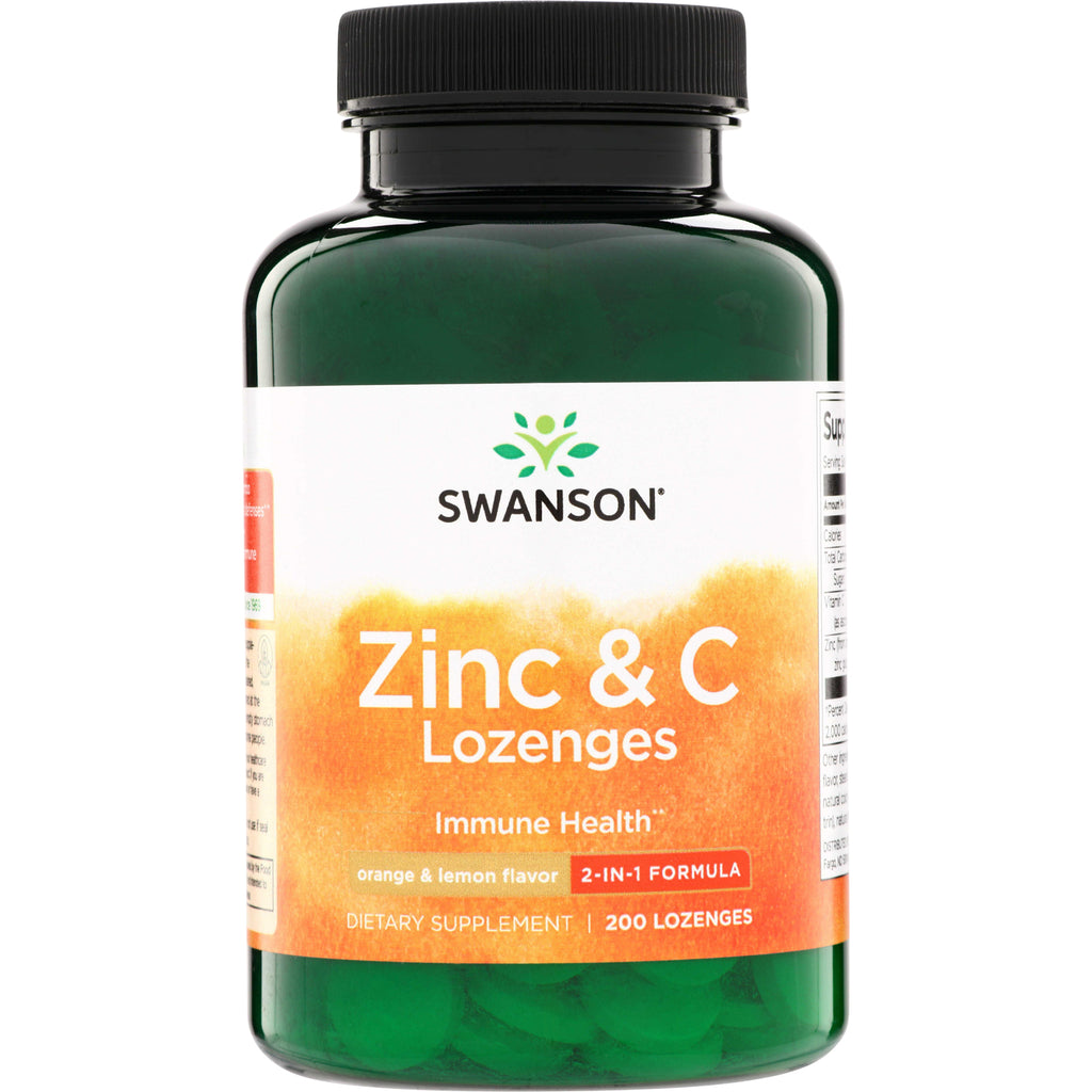 SW840 | Swanson Zinc & C Lozenges, orange & lemon flavor, 2-in-1 formula, 200 lozenges bottle - Thumbnail